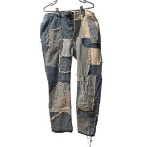 MNML Patchwork Straight Jeans - Blue and White